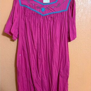 Pink Embroidered Dress with Blue Accents